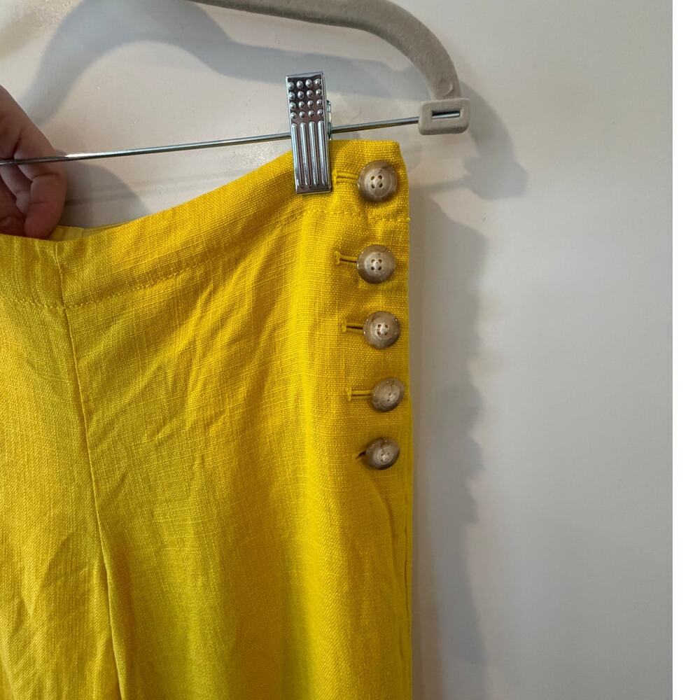 Anhropologie Cartonnier Linen Blend Pants Canary Yellow Button Detail Size 2 - Picture 3 of 7